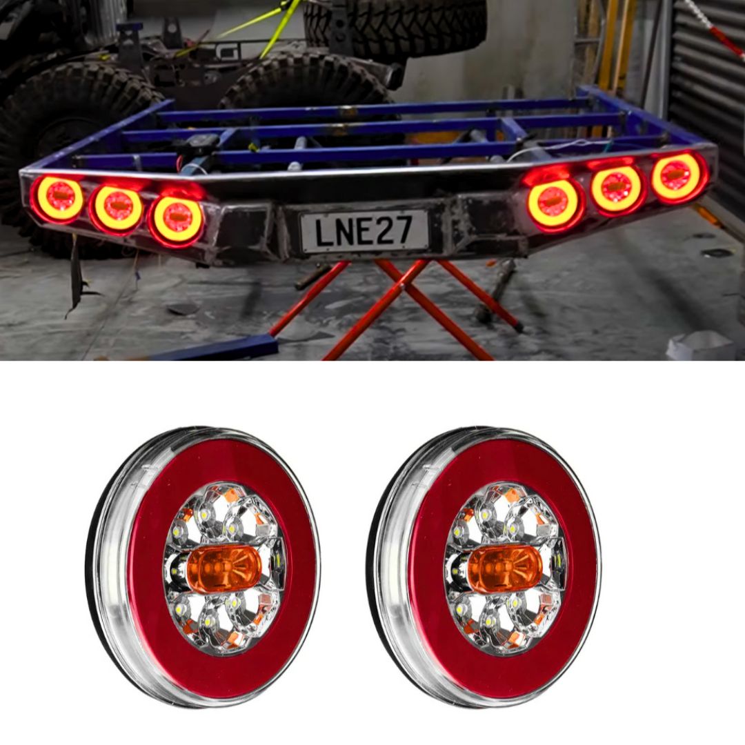 4 in 1 LED 140mm Round Tail Lights 12V or 24V pair