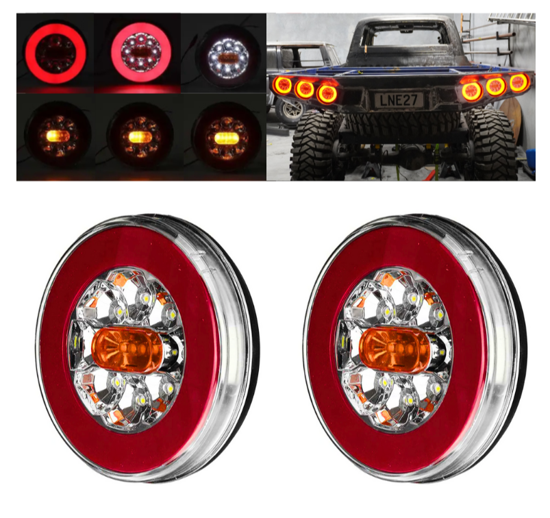 4 in 1 LED 140mm Round Tail Lights 12V or 24V pair