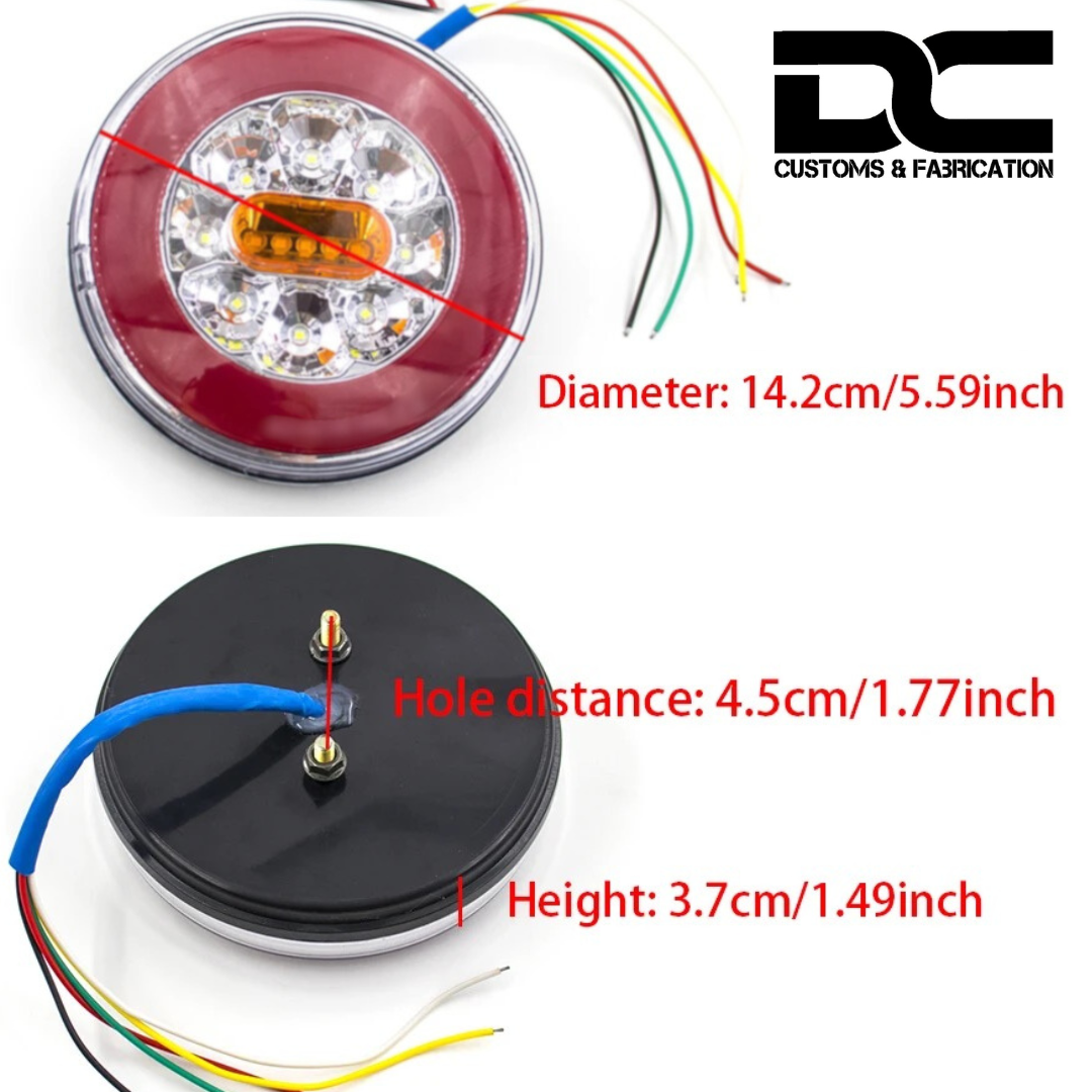 4 in 1 LED 140mm Round Tail Lights 12V or 24V pair