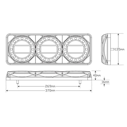 LEDAUT - 12/24V Stop/Tail/Indicator/Reverse/Reflector 3 Lamp Combination - MAXILAMPC3XRW